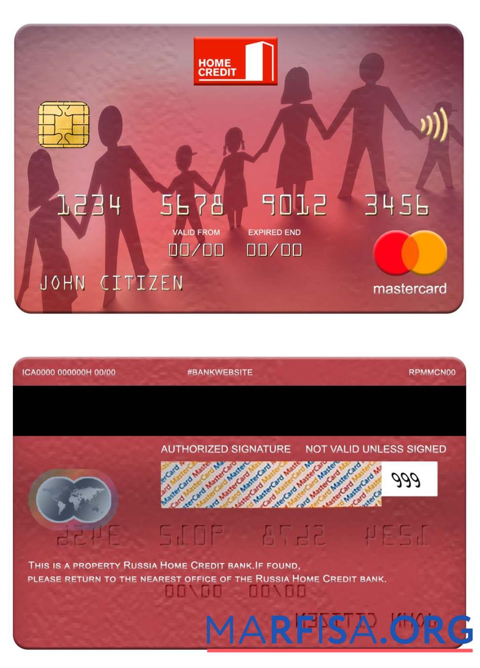 Printable Russia Home Credit bank mastercard download for verification